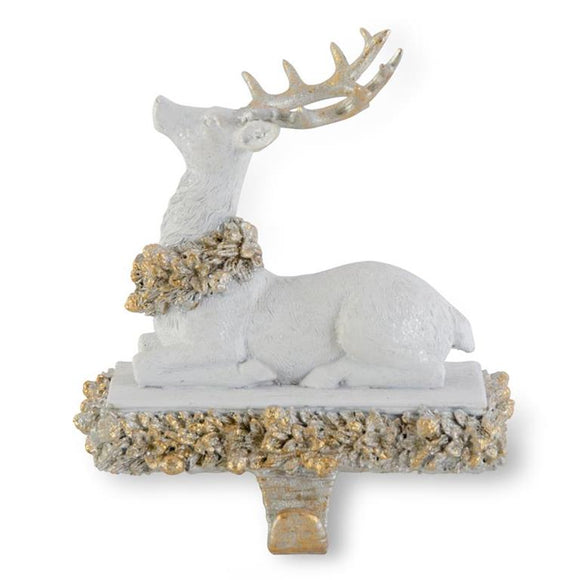 White and Gold Glittered Sitting Reindeer Stocking Holder