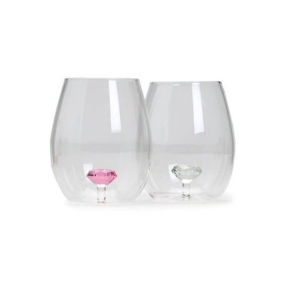 Diamond Stemless Wine Glass Assorted 2 Colors