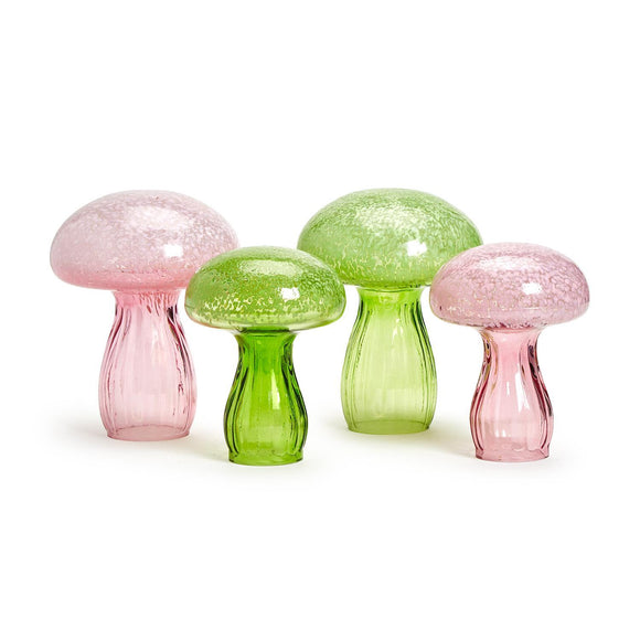 Hand-Crafted Glass Mushroom with Fluted Stem Assorted 2 Colors