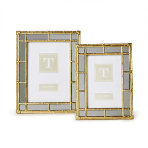 Bamboo Design Set of 2 Gold Photo Frames with Mirror Edge