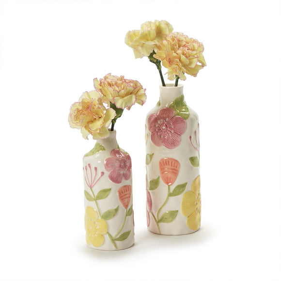 Vases with Hand-Painted Floral Relief Design