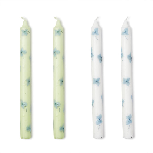 Set of 2 Hand-Crafted Taper Candles with Pressed Hydrangea Flowers in Gift Box