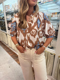 Short Sleeve Print V-Neck Top