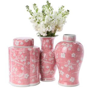 Hand-Painted Pink Chinoiserie Vases / Jar - Ceramic