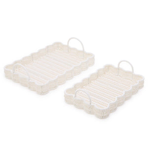 All Weather Wicker Scallop Edge Serving Trays with Handles