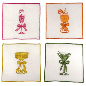 Cheers Set of 4 Embroidered Cocktail Napkins