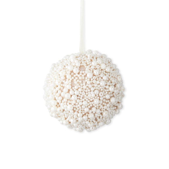 5 Inch Gold Glittered & Multi Size Pearl Beads Round Ornament
