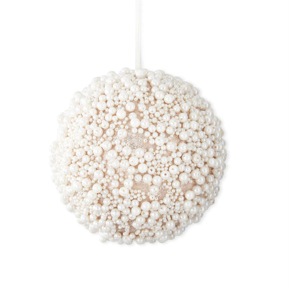 7 Inch Gold Glittered & Multi Size Pearl Beads Round Ornament
