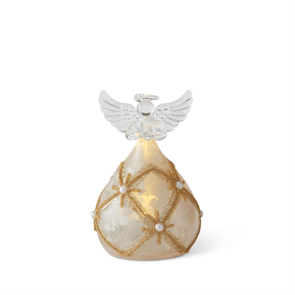 4.25 Inch Gold & Pearl LED Angel Holding Heart w/Timer