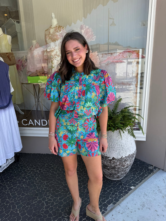 Blue Tropical Pleat Slv Top – The Olive Tree