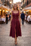 Belted Zip Front Midi Dress: RED MAHOGANY / L