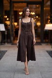 Belted Zip Front Midi Dress: RED MAHOGANY / L