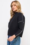 RT-3913-6 CONTRAST STITCH MOCK NECK SWEATER BLACK: S