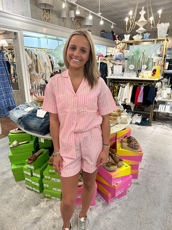 Stripe Poplin Button Up Top