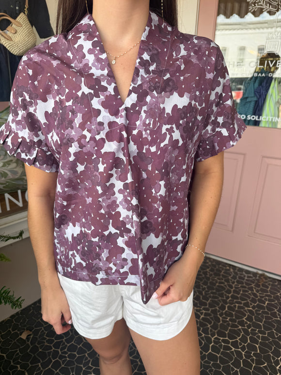 Pleated Kimono Maroon Ditzy