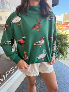 Dark Green Duck Mock Neck Sweatshirt