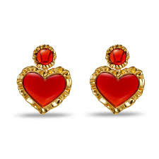 Heart Ruffle Drop Earrings, Valentines Red