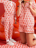 Monkey Print Shirt and Shorts Set: RED / XL