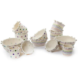 Multicolor Hand-Crafted Felt Baskets / Bowls with Pom-Poms