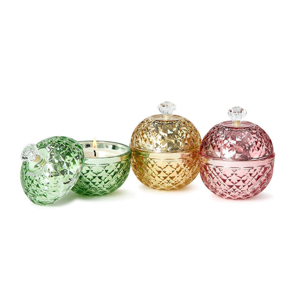 Holiday Glow Covered Metallic Glass Filled Candle in Gift Box