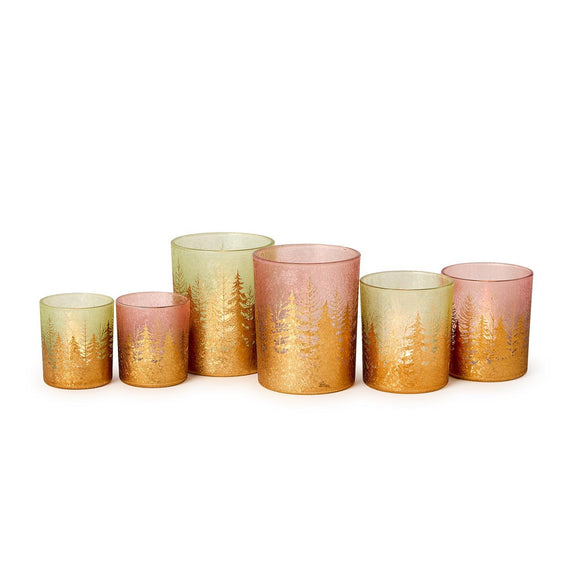 Golden Forest Tealight Candleholders with Gold Leaf Accent