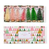 Set of 7 Bottlebrush Trees with Bow in Gift Box
