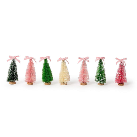 Set of 7 Bottlebrush Trees with Bow in Gift Box