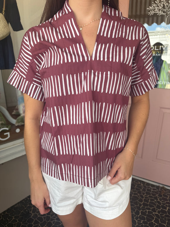 Pleated Kimono Invert Maroon Ticking