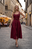 Belted Zip Front Midi Dress: RED MAHOGANY / L