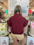 Burgundy Boxy Button Top