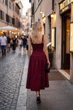 Belted Zip Front Midi Dress: RED MAHOGANY / L
