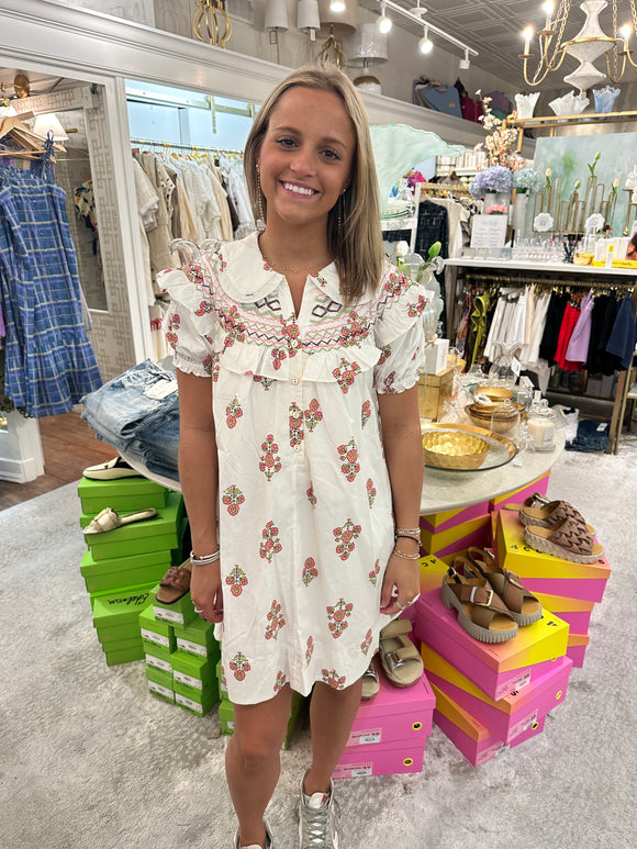 Digital Floral Emb Peter Pan Dress