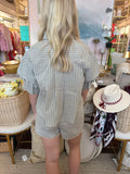 Light Blue Stripe Linen Elastic Short