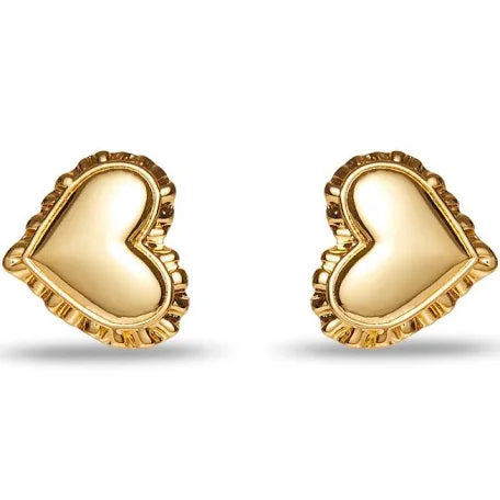 Heart Ruffle Button Earrings, Gold