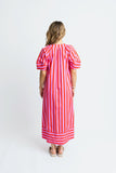 Stripe Vneck Puff Sleeve Maxi Dress