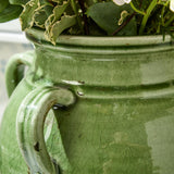 Mediterranean Four Handled Vintage Style Green Glazed Olive Jar
