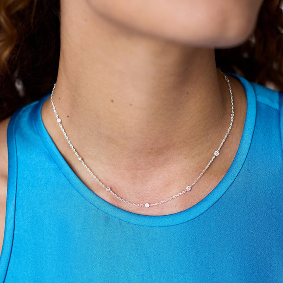 Silver Celeste Delicate Station Necklace- Cubic Zirconia