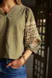 Moss Corduroy Phoebe Blouse W/ Embroidery