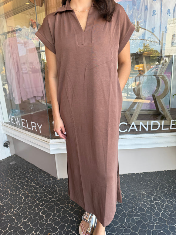 Coffee VNeck Maxi Dress