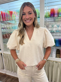 Puff Sleeve V-Neck Textured Top