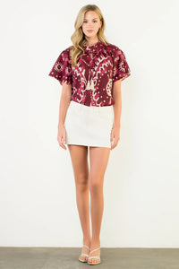 Print Tie Tassel Top