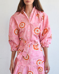 Elastic Collar Top Pink and Orange Tie Dye