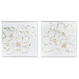 24 x 24 White Florals with Gold Accent Textured Plaster Wall Art