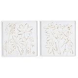 24 x 24 White Florals with Gold Accent Textured Plaster Wall Art