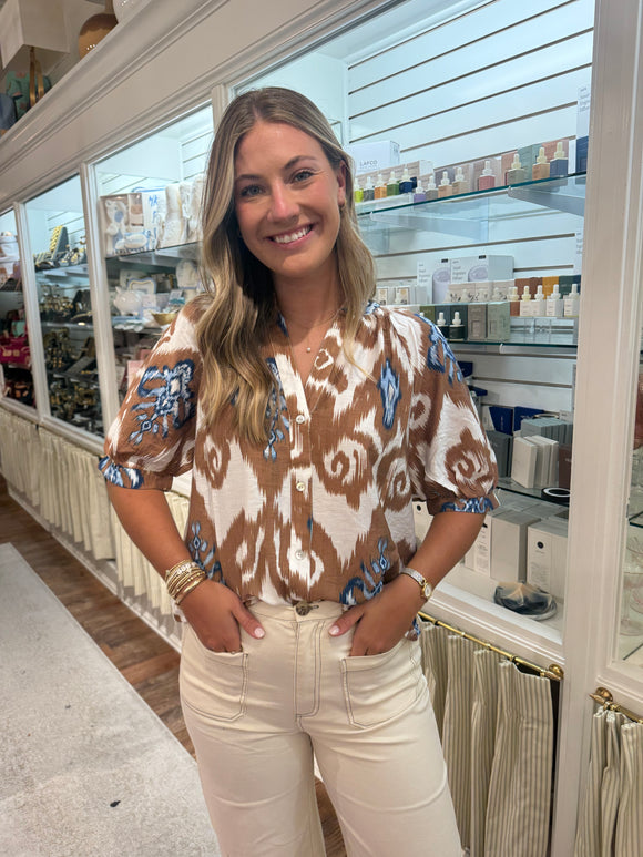 Short Sleeve Print V-Neck Top