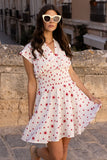 Ellsworth Red Smocked Waist Roll Sleeve