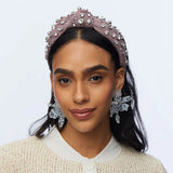 Merlot Tweed Herringbone Embellished knotted Headband