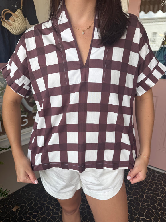 Pleated Kimono Big Maroon Check