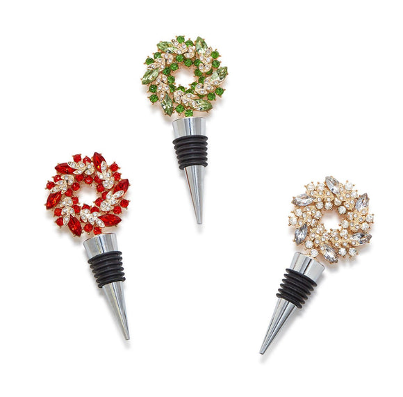 Holiday Wreath Jeweled Bottle Stoppers in Gift Box