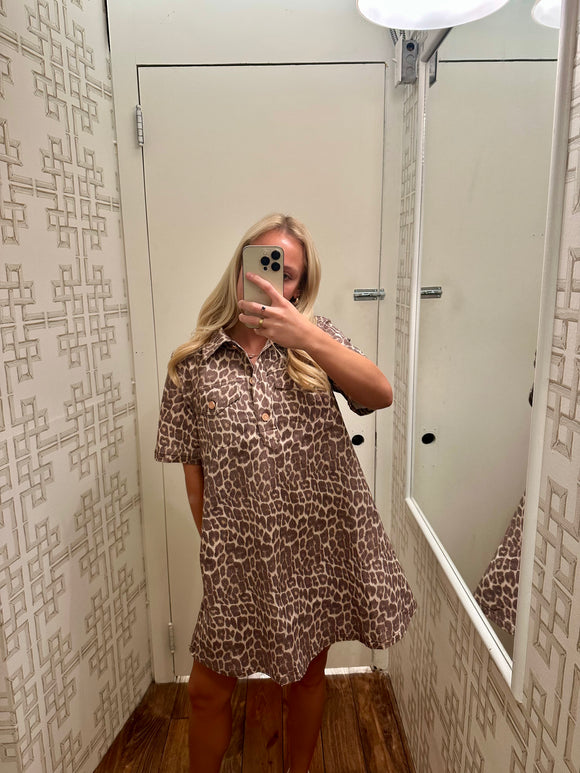 Leopard Denim Pocket Dress